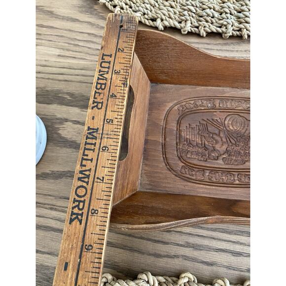 Vintage Wood Bread Basket With Handles Carved Give Us This Day Our Daily Bread - Picture 4 of 5